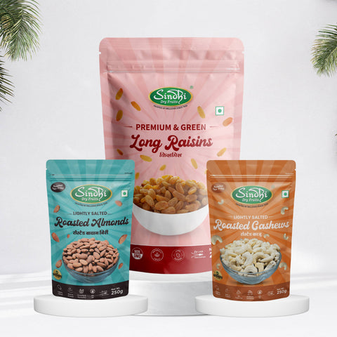 Salted Nuts Snack, Roasted Kaju 250g, Roasted Almond 250g and Salted Pista 200g, Light Health Boost for Office Snacking, 700g, Pack of 3