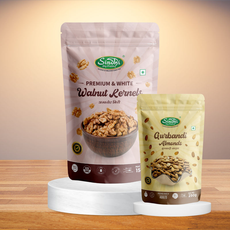 Protein Power Combo, Gulbandi Almnds and Akhrot Giri 150g, Brain Health and Stamina Trio, 400g, Pack of 2