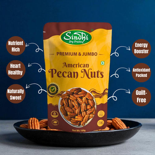 Pecan nuts premium pack detail – buttery crisp shell-free pecans, alternate view