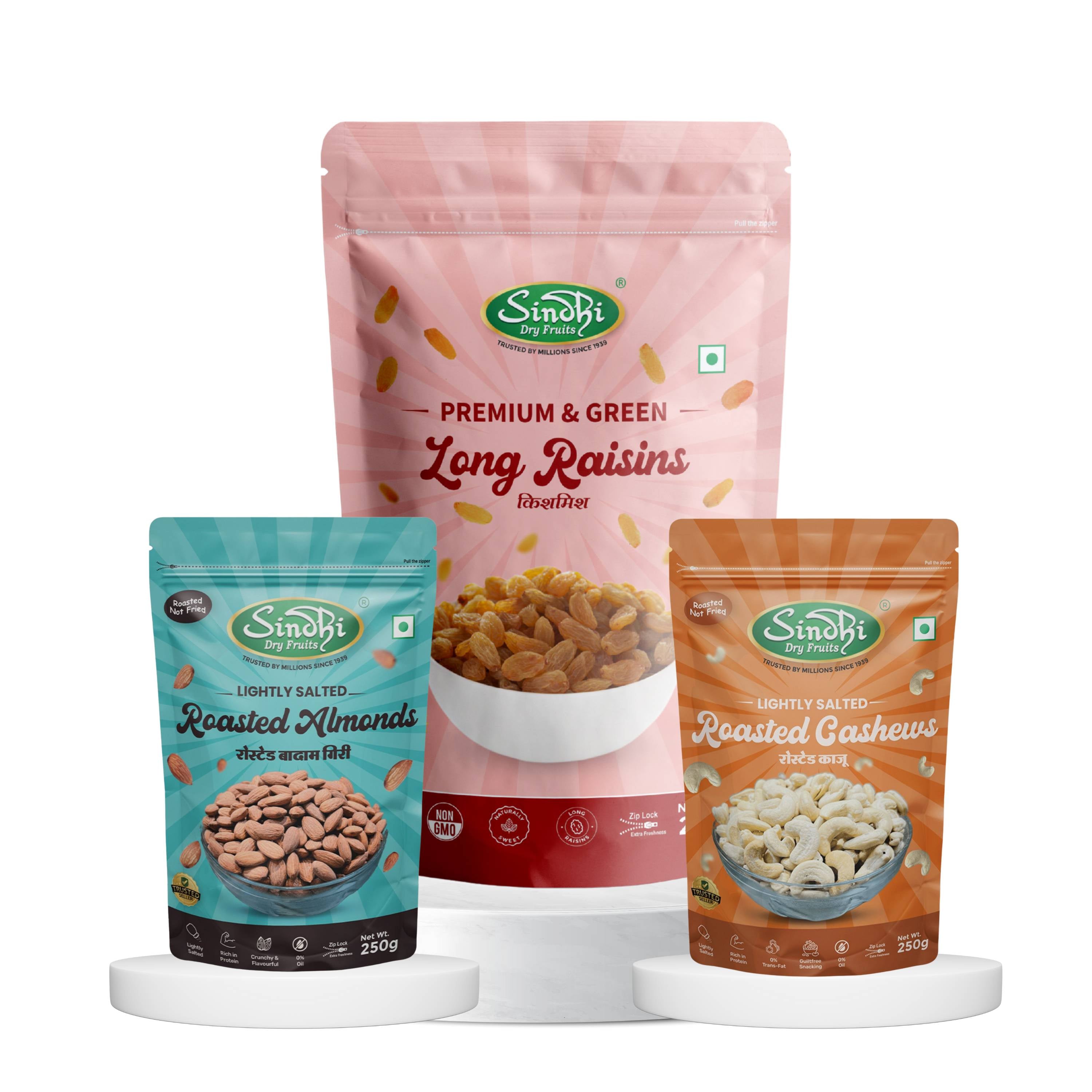 Quick Protein Mix, Roasted Almonds and Roasted Cashews and Kishmish Indian 250g Each, On-the-Go Post-Workout Fuel, 750g, Pack of 3