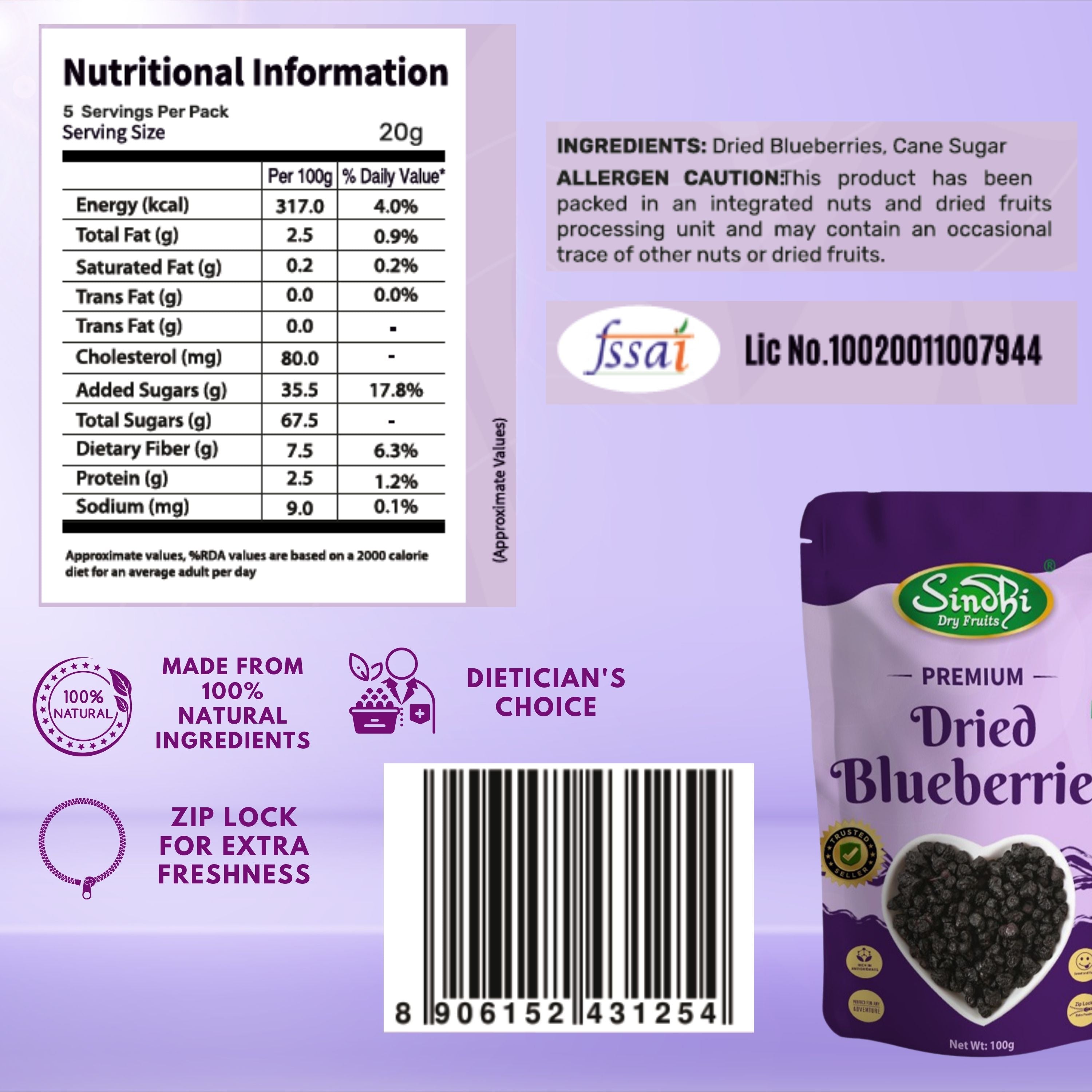 Nutri-Berry Shot, Dried Cranberries100g and Dried Blueberries100g and Hazelnuts100g, Total 300g Pack of 3