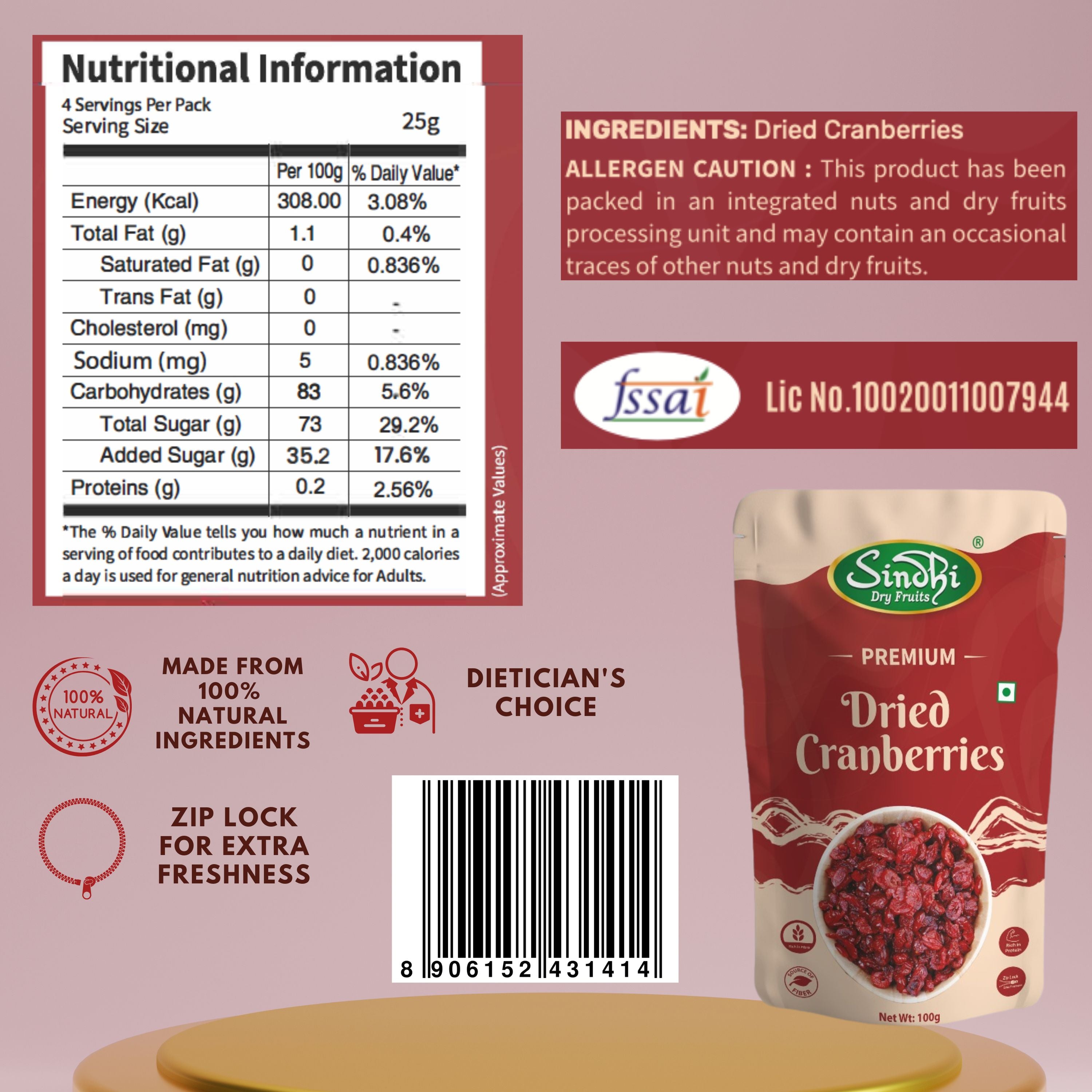 Nutri-Berry Shot, Dried Cranberries100g and Dried Blueberries100g and Hazelnuts100g, Total 300g Pack of 3