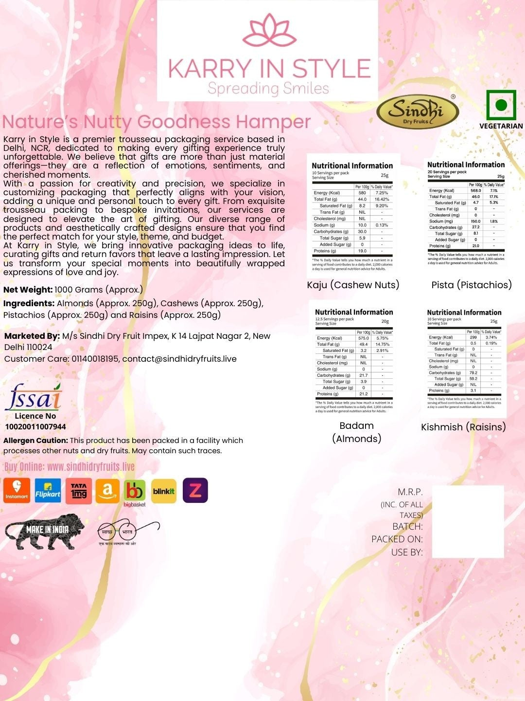 Nature's Nutty goodness Hamper, 1 Kg Net contents
