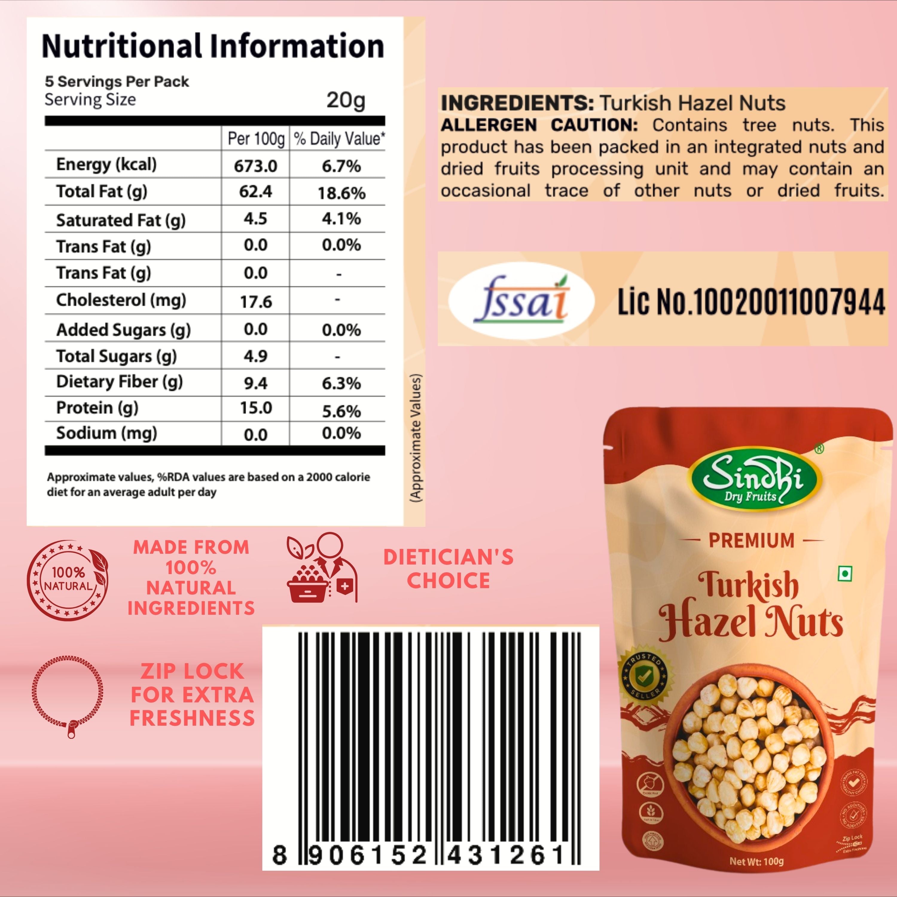 Nutri-Berry Shot, Dried Cranberries100g and Dried Blueberries100g and Hazelnuts100g, Total 300g Pack of 3