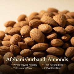 Gurbandi Badam giri kernel quality close-up, intense-flavoured Afghan almonds