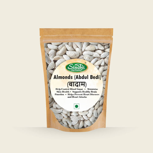 Premium Abdul Bedi almonds hard in-shell badam, front of pack – Sindhi Dry Fruits