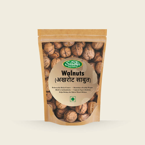 Premium in-shell walnuts pack front view – soft Kagazi akhrot saboot, easy to crack