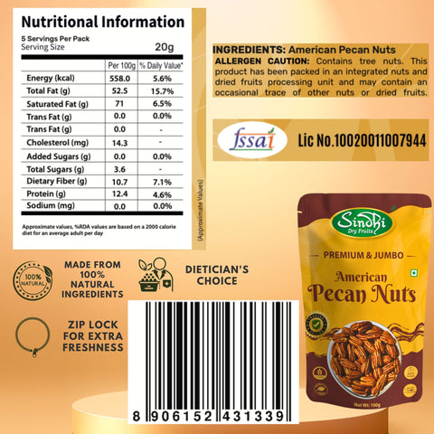 Pecan Nuts, Without Shells, Premium Pack 100g