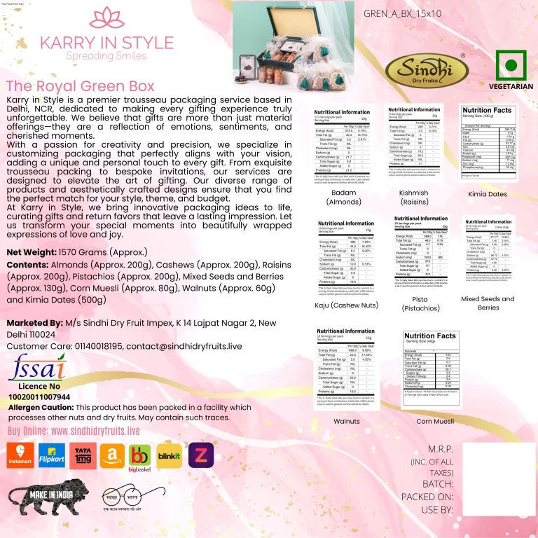 The Royal Green Deluxe Dry Fruits & Wellness Box, 1.570 Kg Net Contents