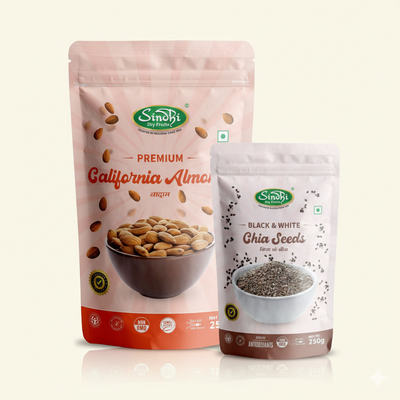 Fitness Pair Pack, Chia Seeds 250g and California Almonds 250g, Omega-3 Protein Boost for Smoothies, 500g, Pack of 2