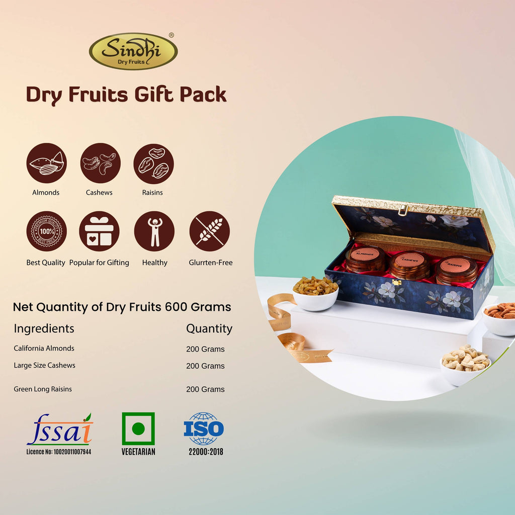 Elegant Trio Nut & Raisins Gift Box, 570g Net Contents
