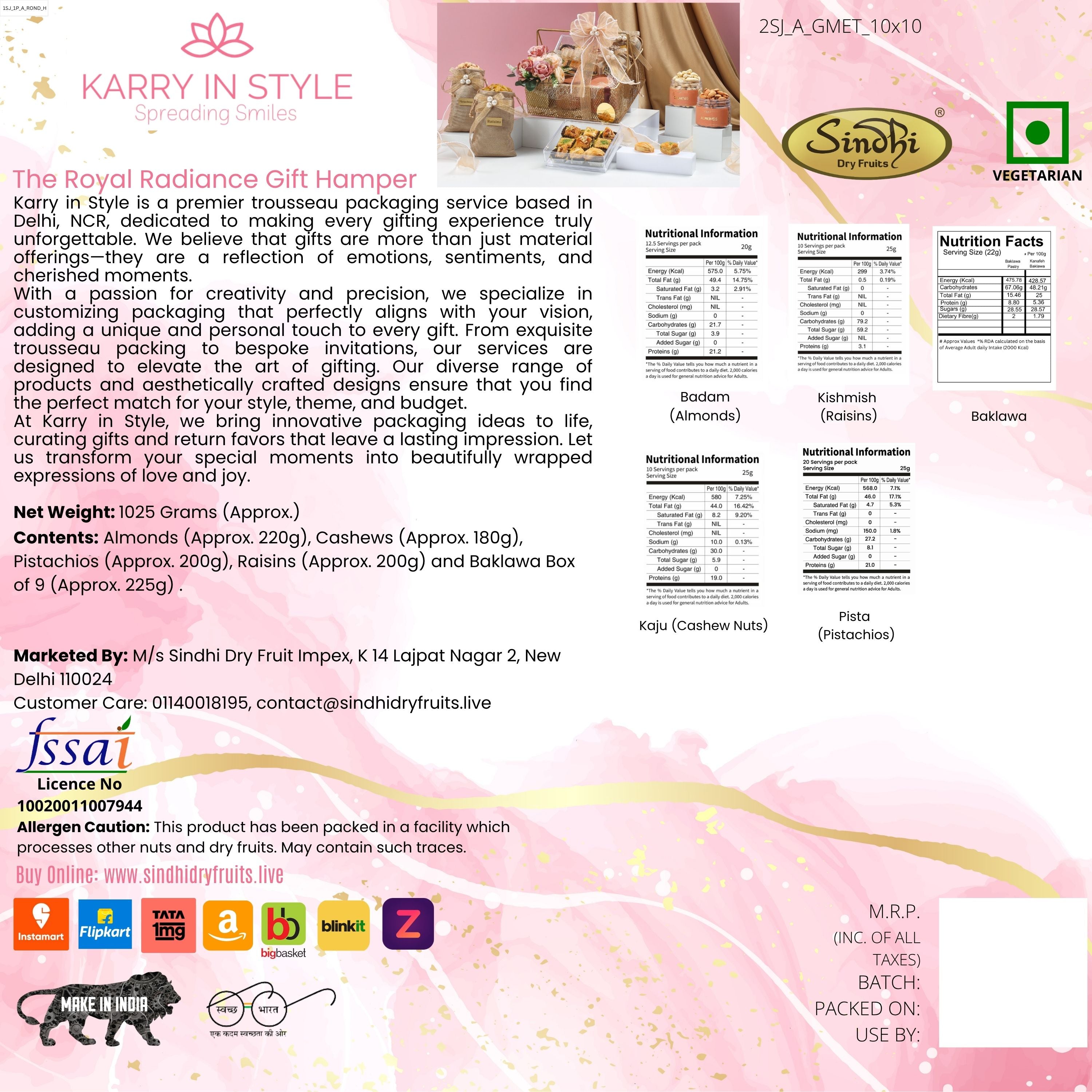 Premium Gift Hamper , 1025g Net Contents