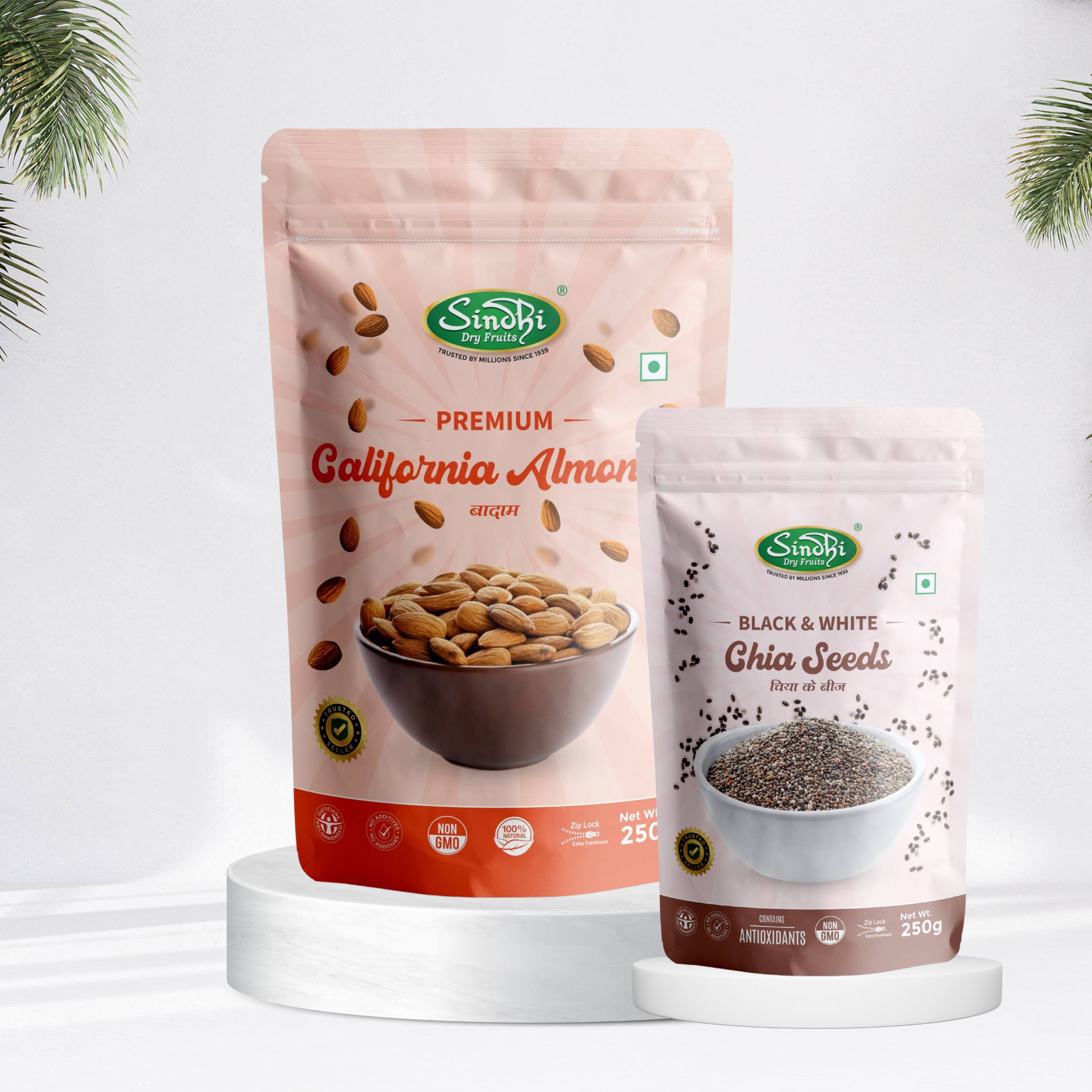Premium Fitness Duo – Chia Seeds & California Almonds, Omega-3 Protein Combo