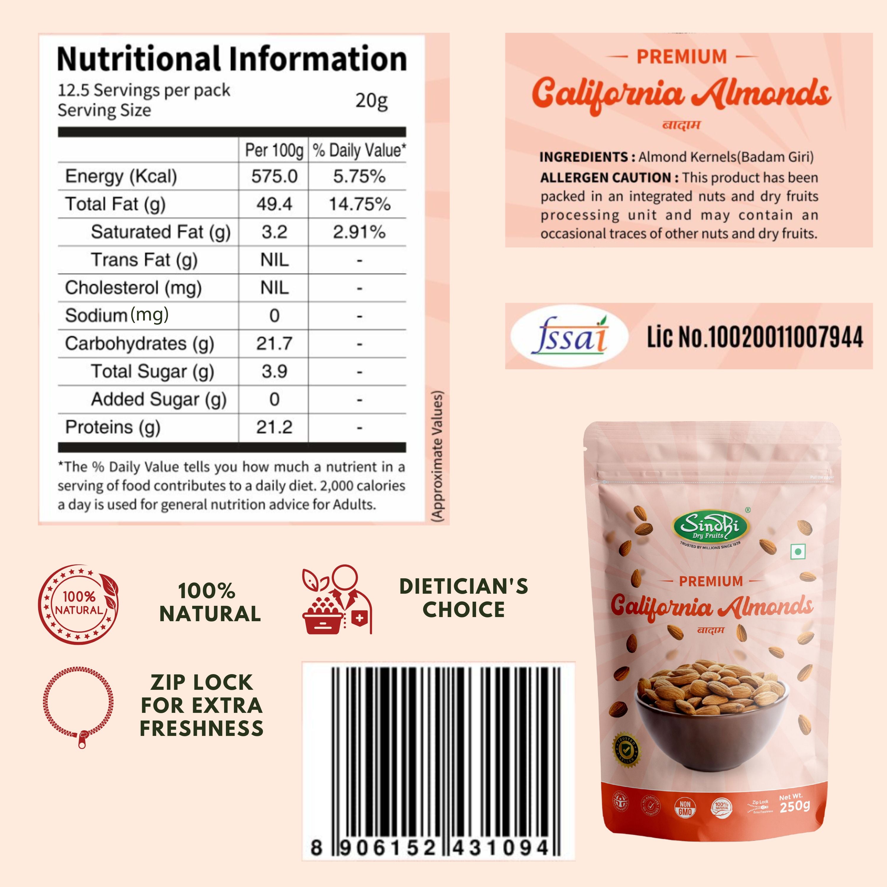 Fitness Pair Pack, Chia Seeds 250g and California Almonds 250g, Omega-3 Protein Boost for Smoothies, 500g, Pack of 2