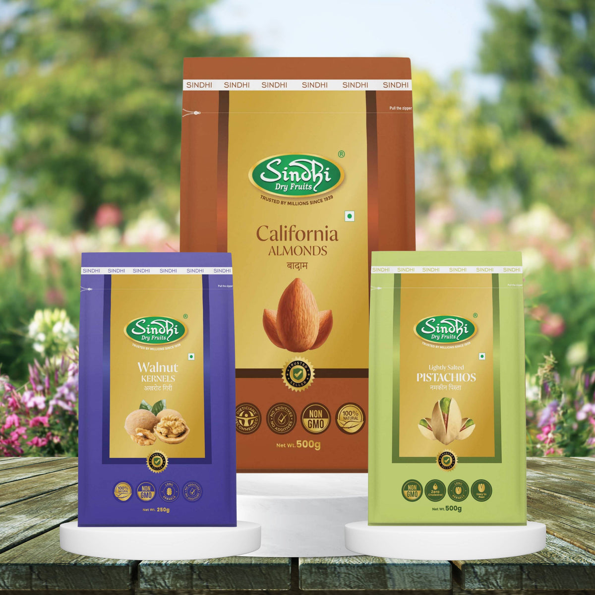 Protein Power Combo, California Almonds 500g and Pistachios Lightly Salted 500g and Akhrot Giri 250g, Brain Health and Stamina Trio, 1250g, Pack of 3