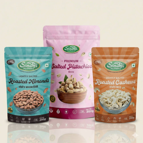 Premium roasted kaju, almonds & pista salted snack party pack, front of pack