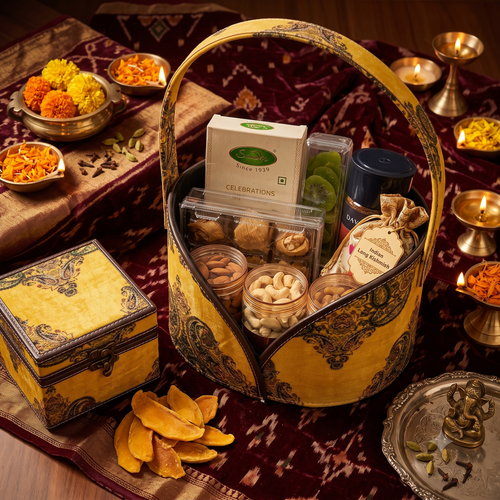 Gourmet Celebration Gift Box — Dry Fruits, Baklawa, Coffee & Chocolates — front pack