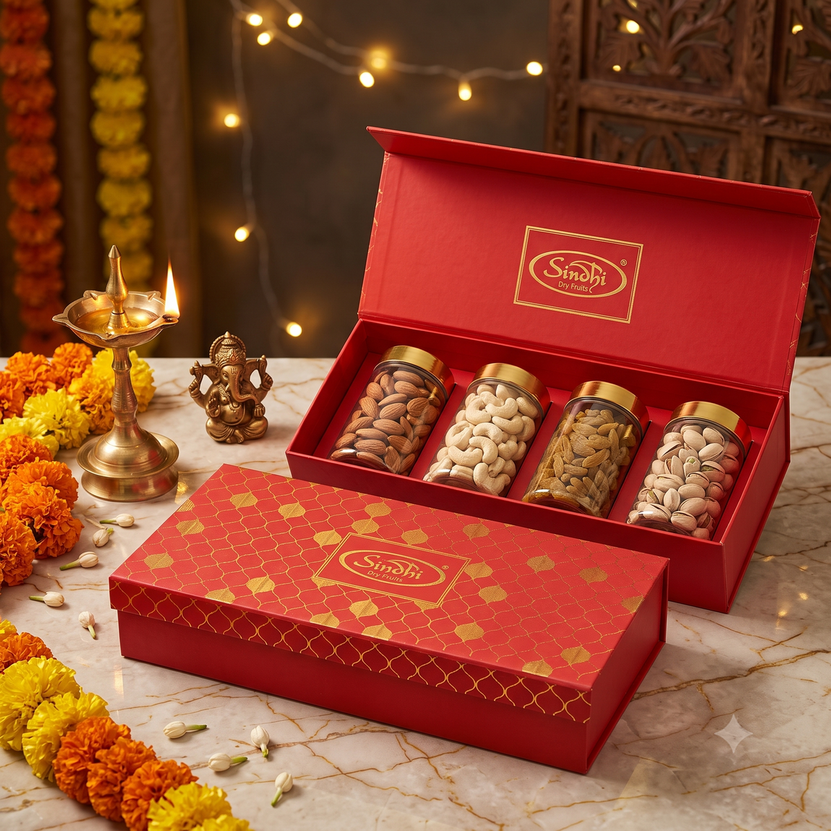 Classic Dry Fruits Gift Box — Almonds, Cashews, Pistachio & Raisins, 490g — front pack