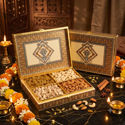 Classic Dry Fruits Gift Box — Almonds, Cashews, Pistachio & Raisins, 575g — front pack