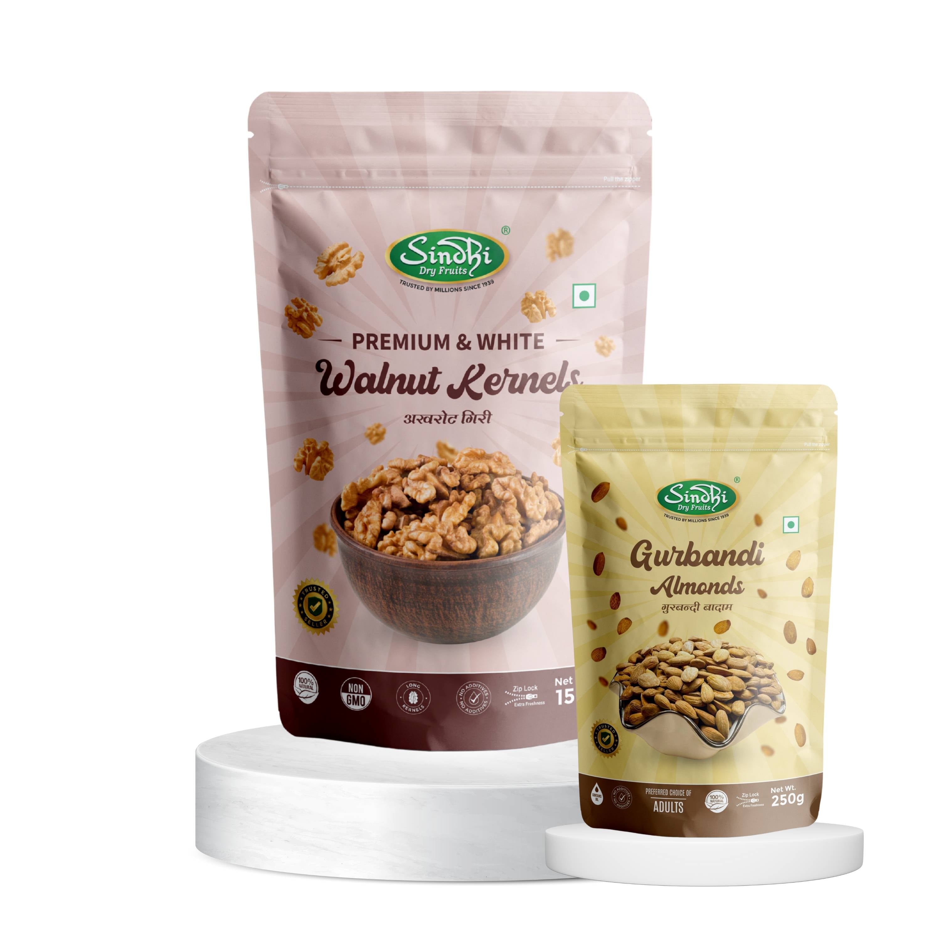 Protein Power Combo, Gulbandi Almnds and Akhrot Giri 150g, Brain Health and Stamina Trio, 400g, Pack of 2