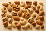 Generate image in creamish tone of mixed nuts. 