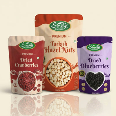 Nutri-Berry Shot, Dried Cranberries100g and Dried Blueberries100g and Hazelnuts100g, Total 300g Pack of 3