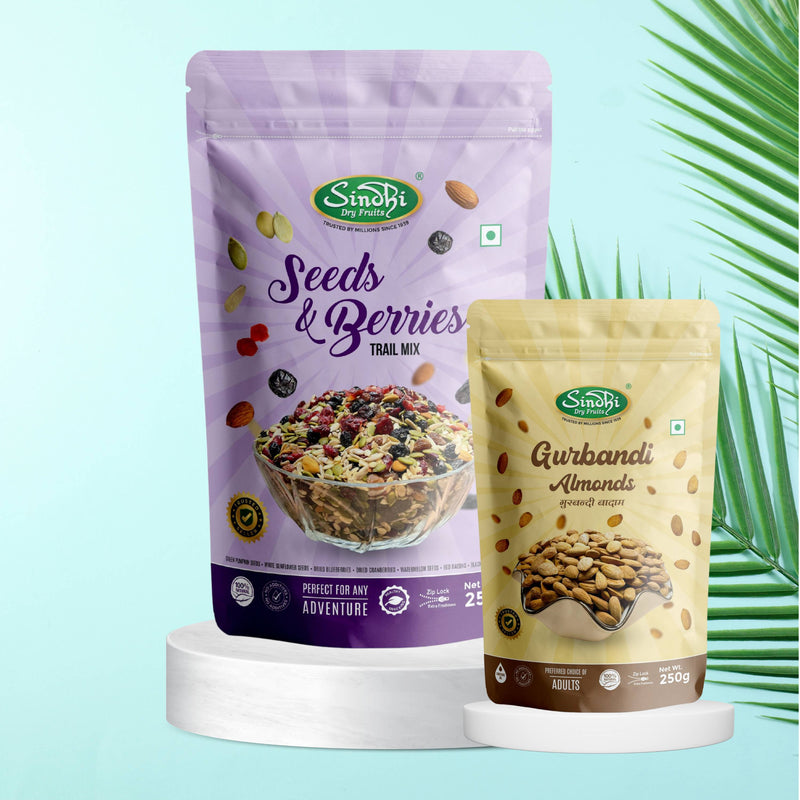 Seeds and Almonds Pack, Mixed Seeds with Dry Fruits 250g and Badam Gulbandi 250g, Classic Energy and Wellness Combo, 500g, Pack of 2