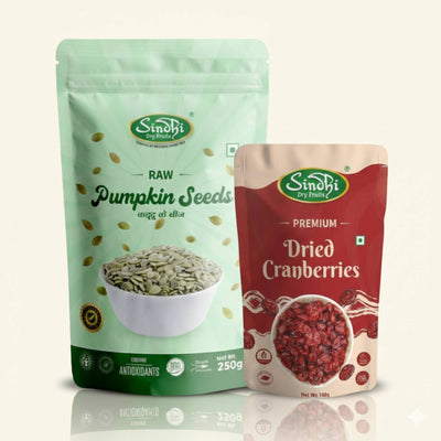 Mini Health Pack, Dried Cranberries 100g and Pumpkin Seeds 250g, Light Health Boost for Office Snacking, 350g, Pack of 2