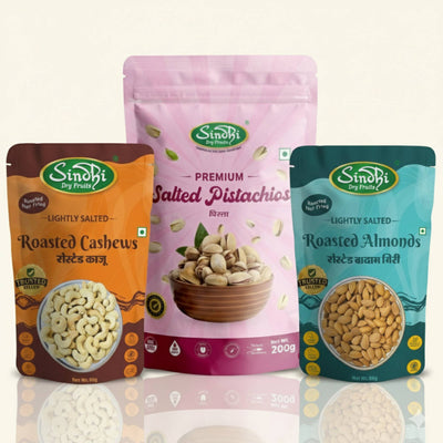 Salted Nut Snack, Roasted Kaju 80g, Roasted Almond 80g and Salted Pista 200g, Light Health Boost for Office Snacking, 360g, Pack of 3
