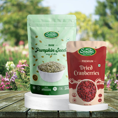 Mini Health Pack, Dried Cranberries 100g and Pumpkin Seeds 250g, Light Health Boost for Office Snacking, 350g, Pack of 2