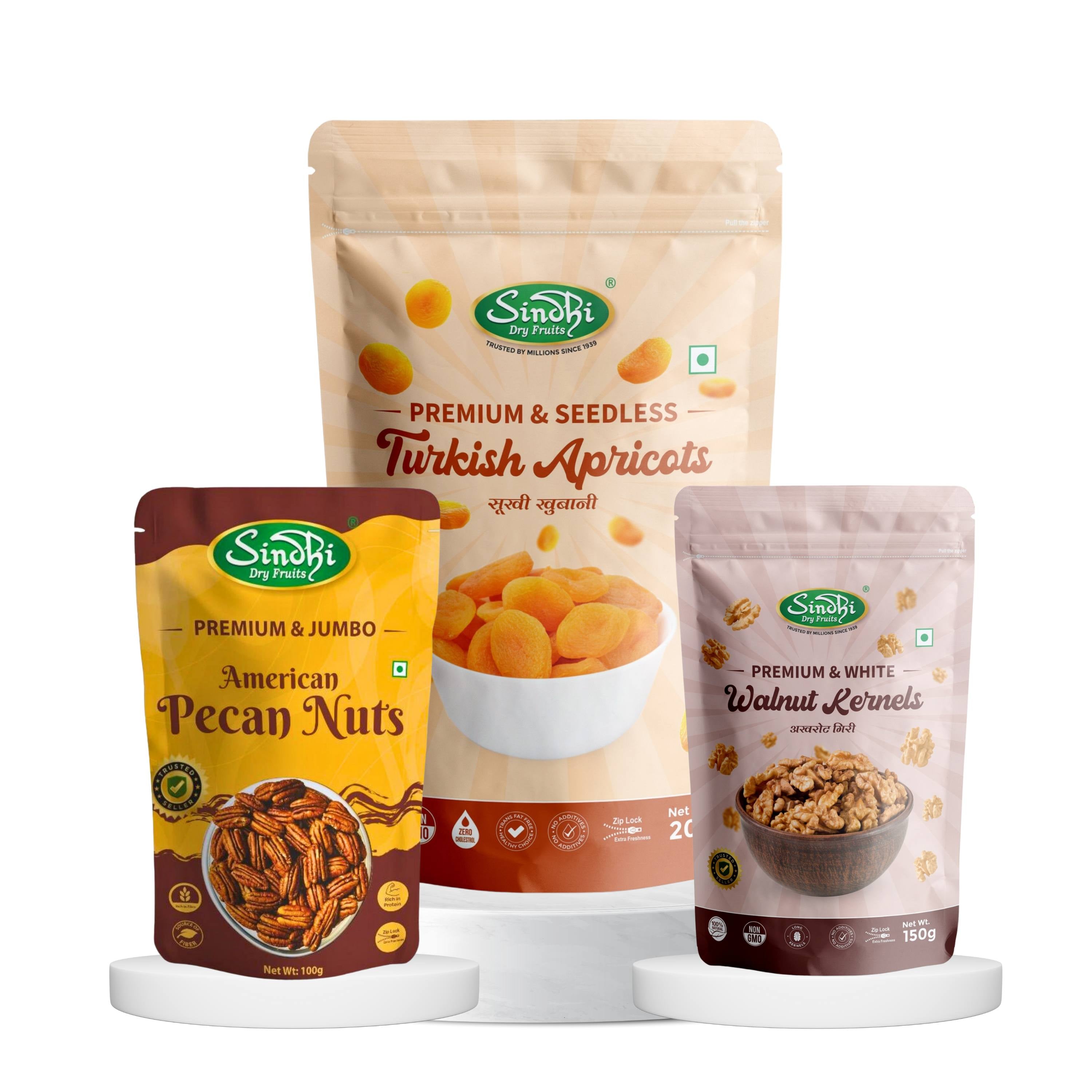 Premium Exotic Delight Mix – Khurmani, Pecan Nuts & Akhrot Giri, Gourmet Gift Combo