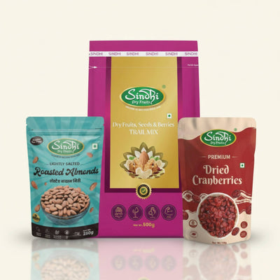 Trail Mix Energy Pack, Immunity Trail Mix 500g and Dried Cranberries 100g and Roasted Almonds 250g, Power-Packed Superfood Mix, 850g, Pack of 3