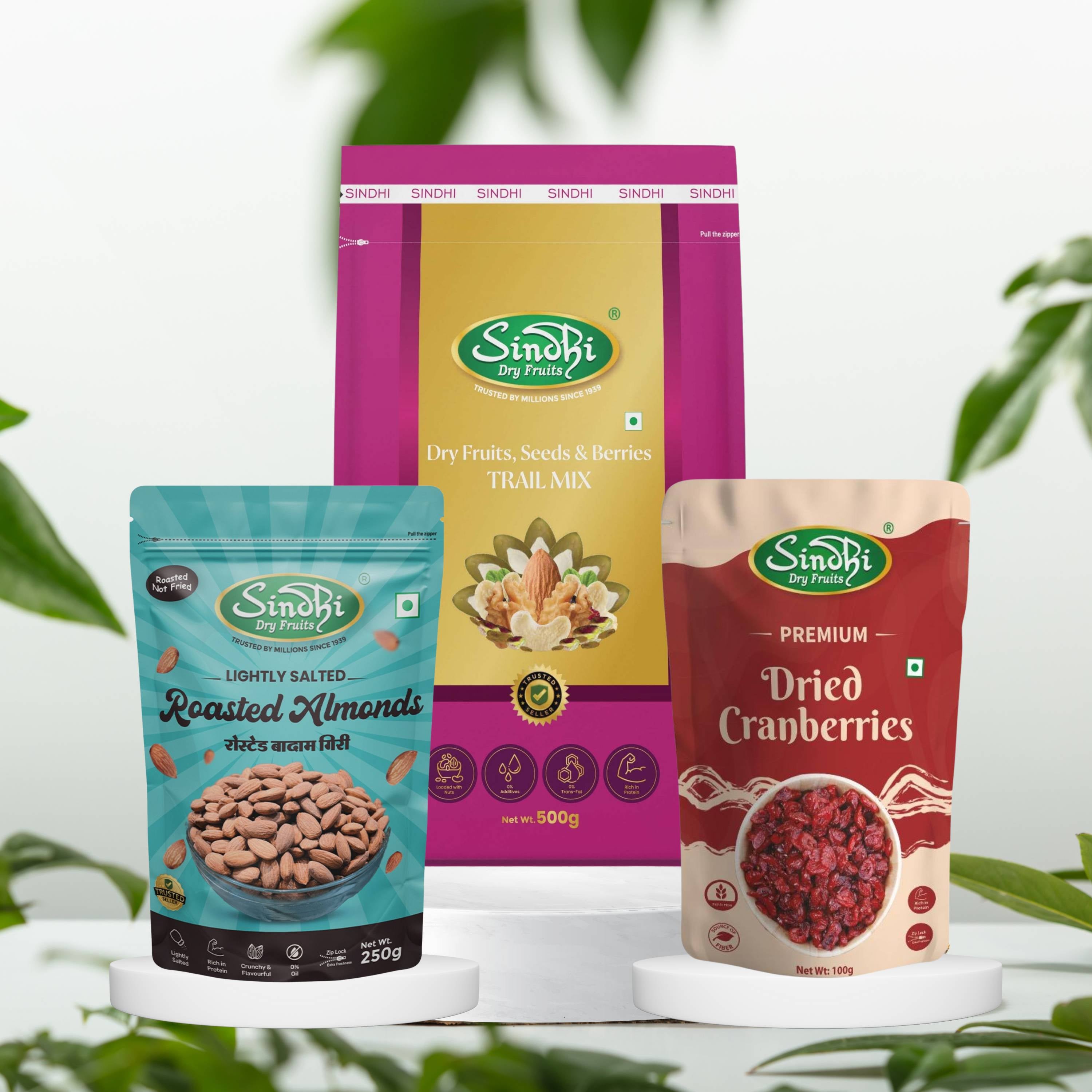Premium Trail Mix Energy Pack – Roasted Badam, Cranberries & Nuts, Superfood Trio, 850g