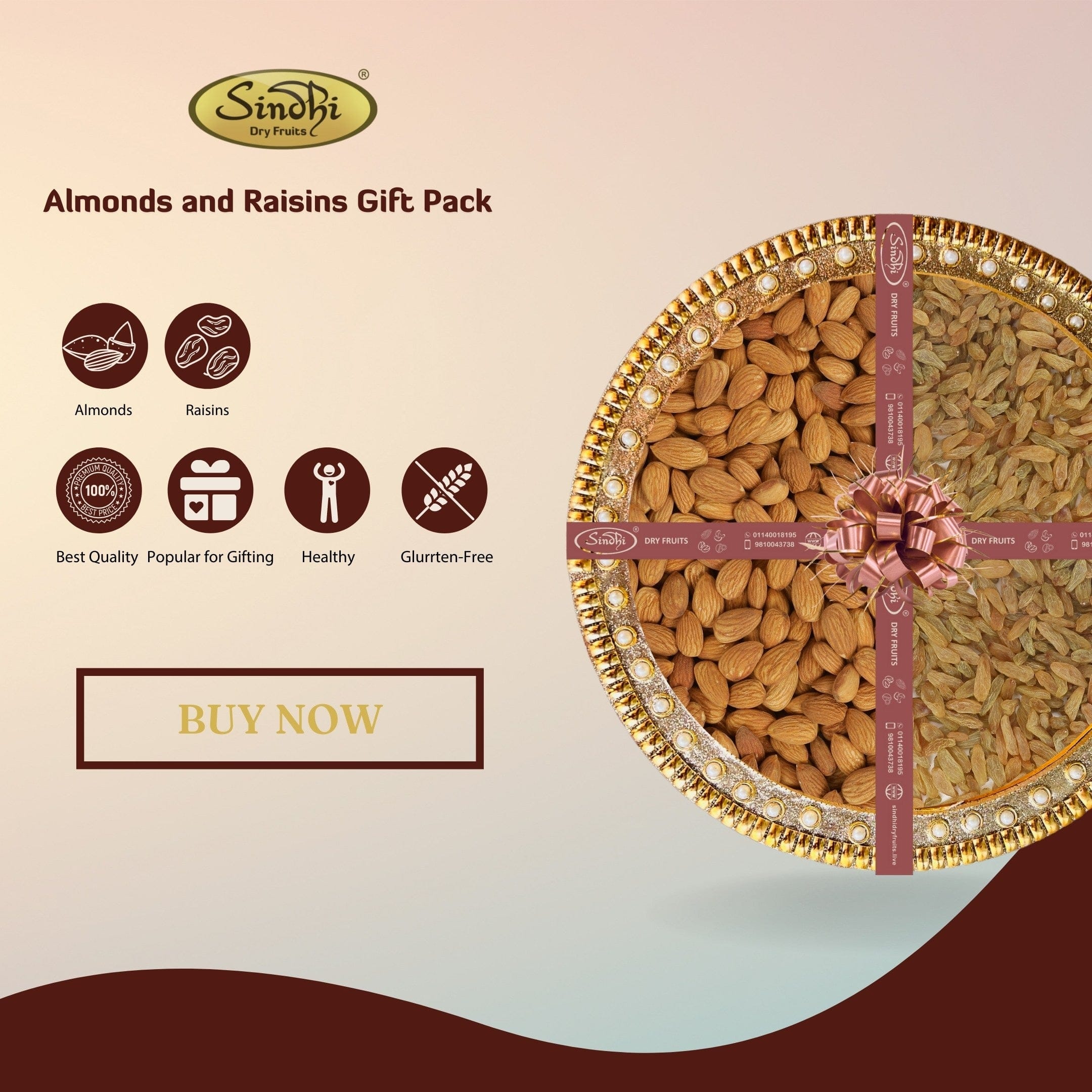 Gift Pack Containing California Almonds and Green Long Raisins - Sindhi Dry Fruits