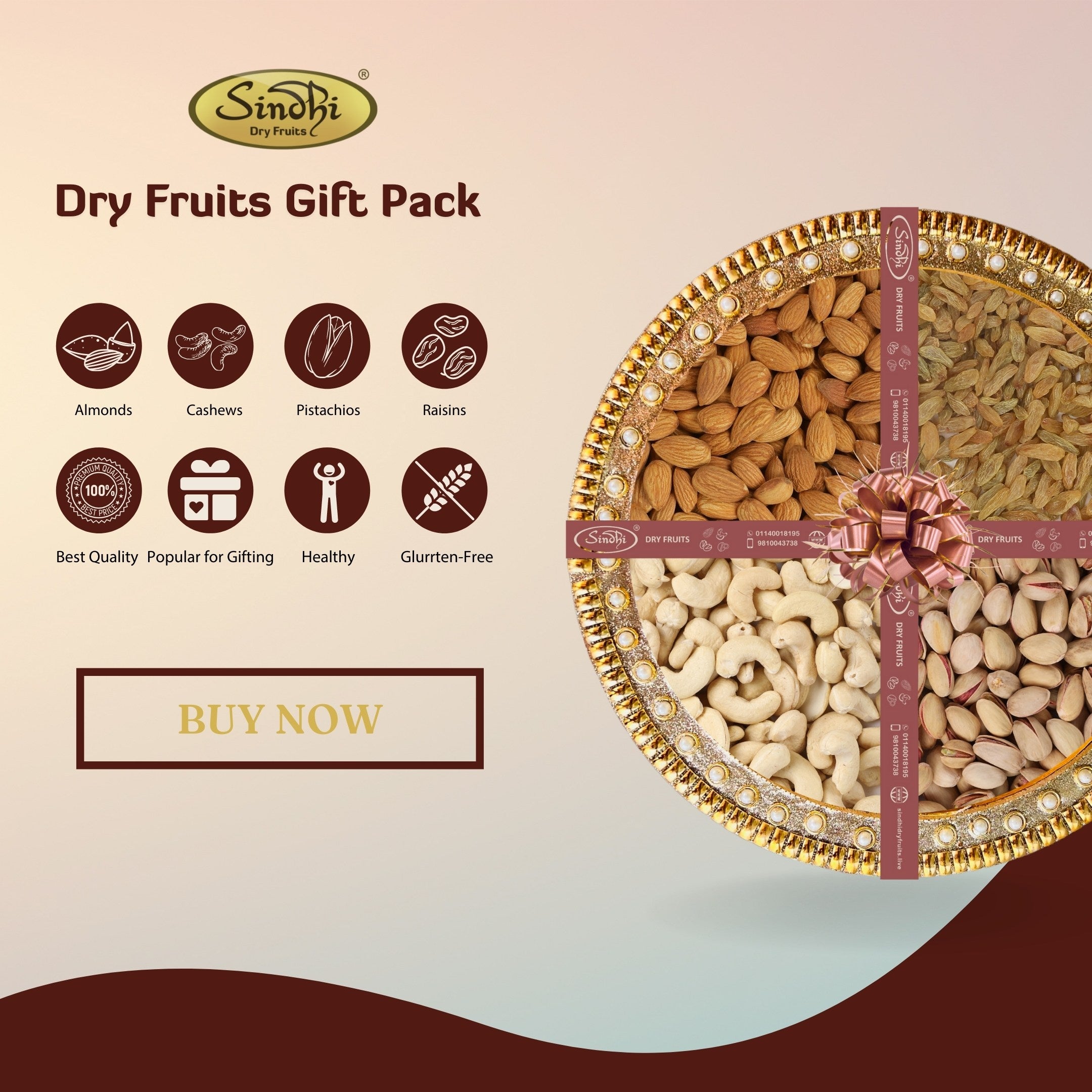 Gift Pack Containing Cashews, Almonds, Pistachios and Raisins - Sindhi Dry Fruits