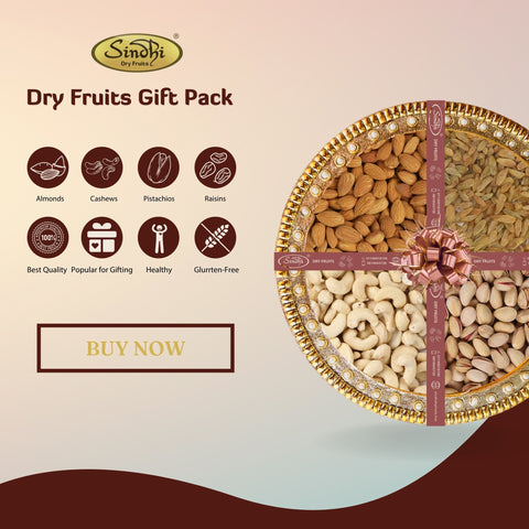 Delicious Dry Fruits Gift Box - Cashews, Almonds, Pistachios, Raisins with Silver Cardamom