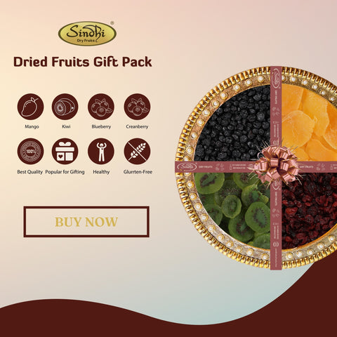 Gift Pack Containing Dehydrated Mango, Dehydrated Kiwi, Dehydrated Cranberries, Dehydrated Blueberries - Sindhi Dry Fruits
