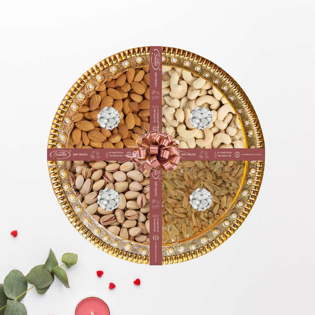 Premium Quality Dry Fruits Gift Pack - Cashews, Almonds, Pistachios, Raisins with Silver Cardamom
