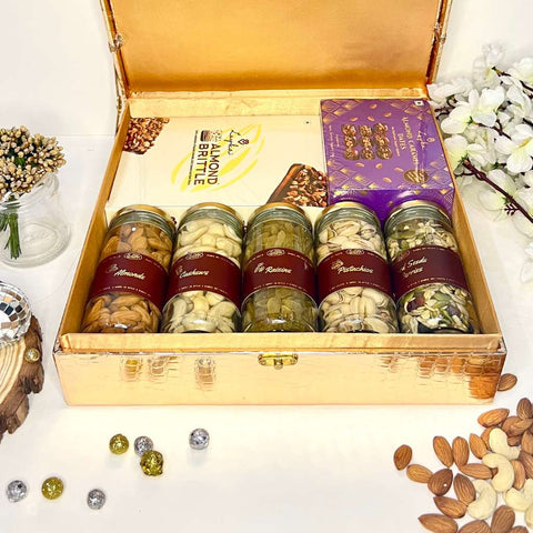 Leather Finish Tray With Dry Fruits And Edible Gift Items - Sindhi Dry Fruits